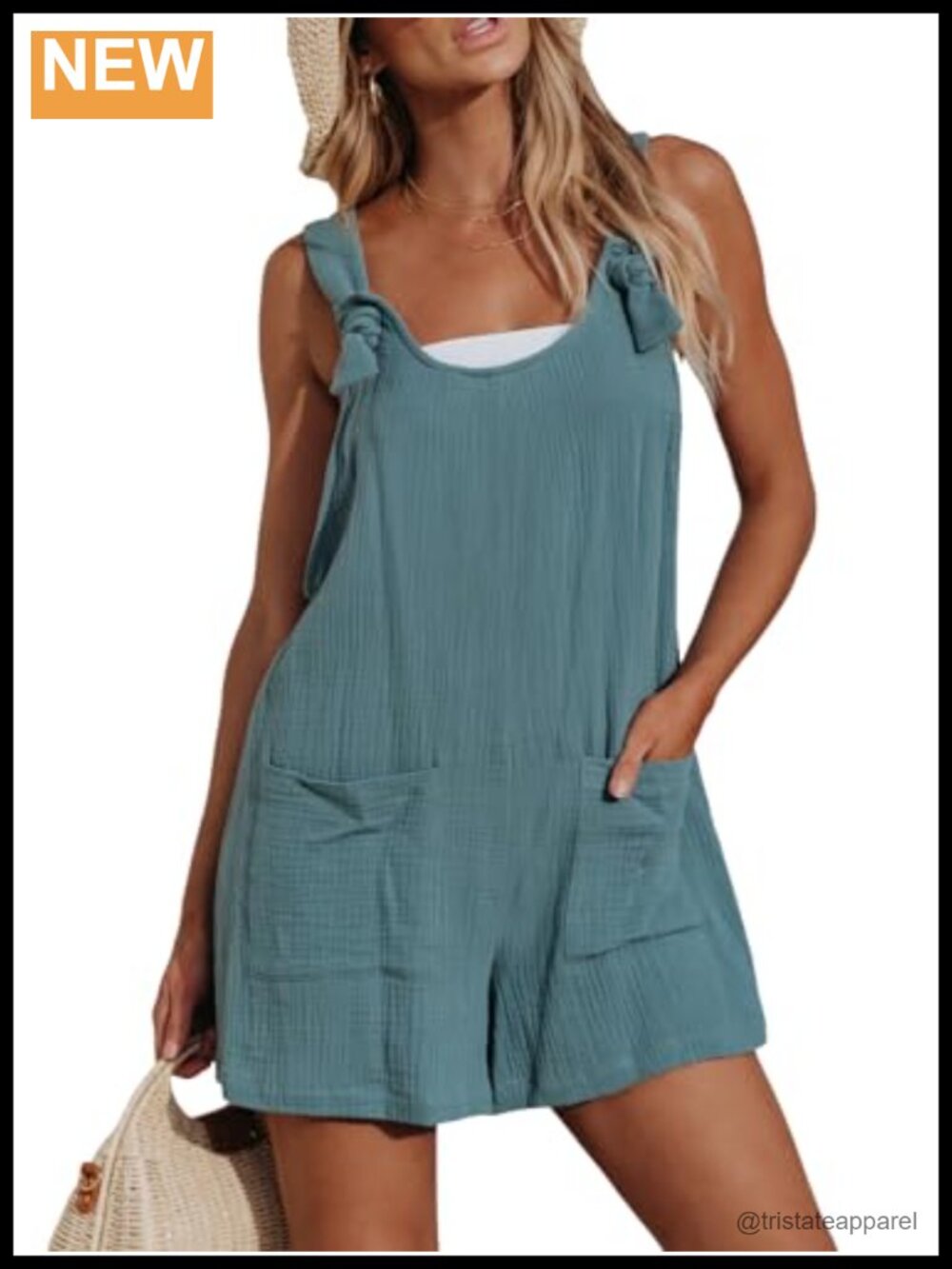 Tie Strap Short Overalls Sleeveless Cotton Romper Casual Summer